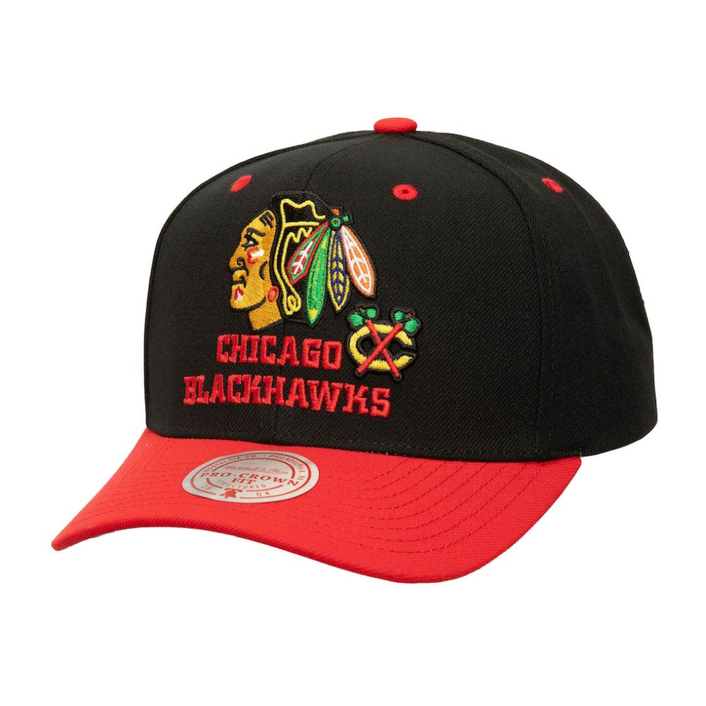 Chicago Blackhawks Mitchell & Ness All In 2.0 Pro Crown Adjustable Hat - Black Hats