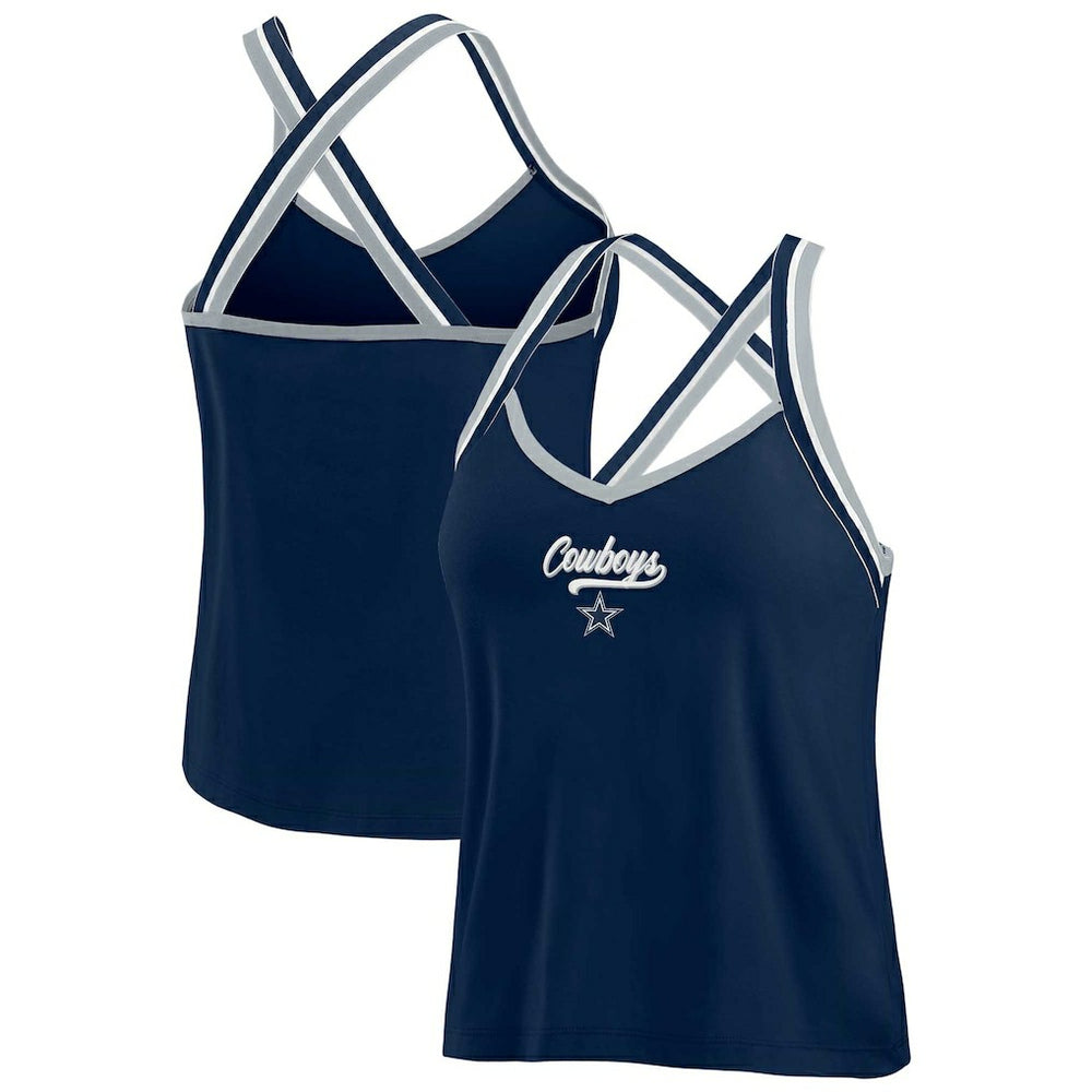 Dallas Cowboys WEAR by Erin Andrews Women's Cross Strap Tri-Blend Tank Top - Navy for sale