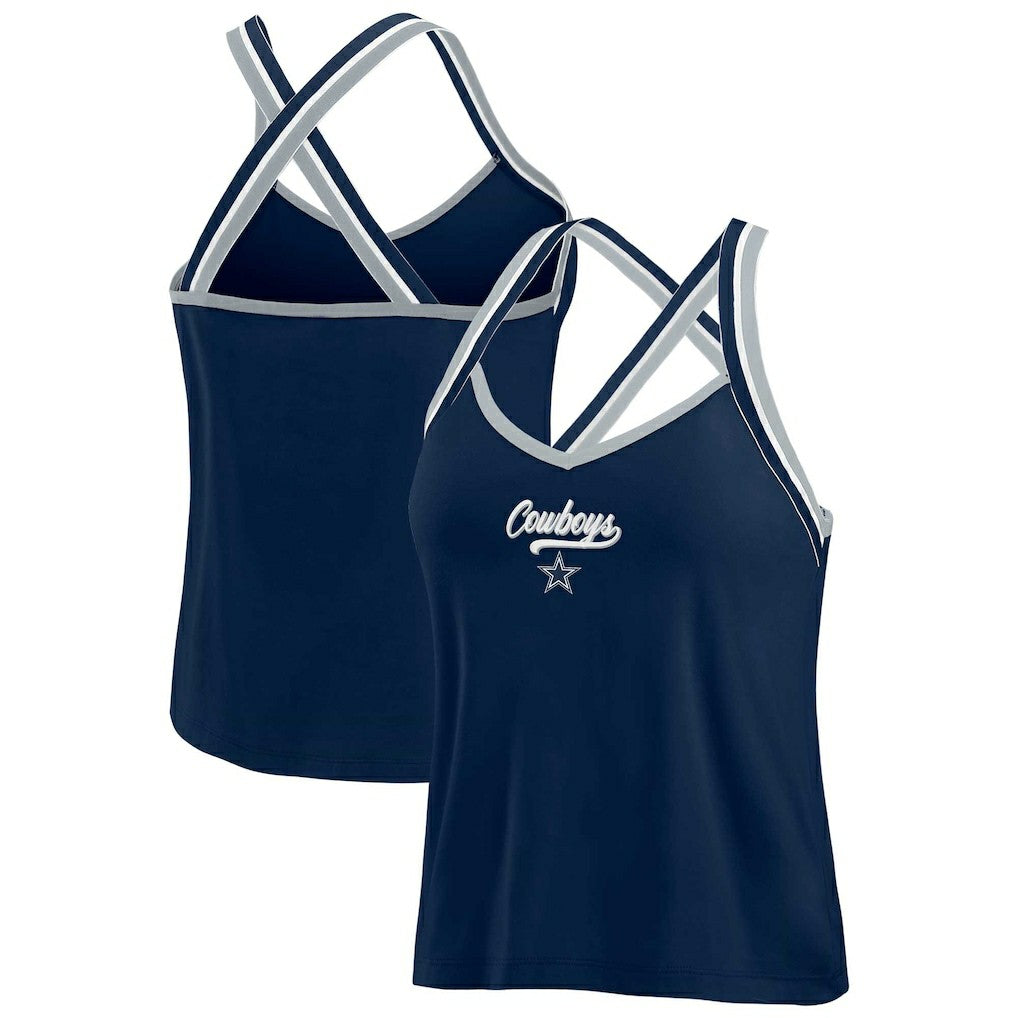 Dallas Cowboys WEAR by Erin Andrews Women's Cross Strap Tri-Blend Tank Top - Navy for sale