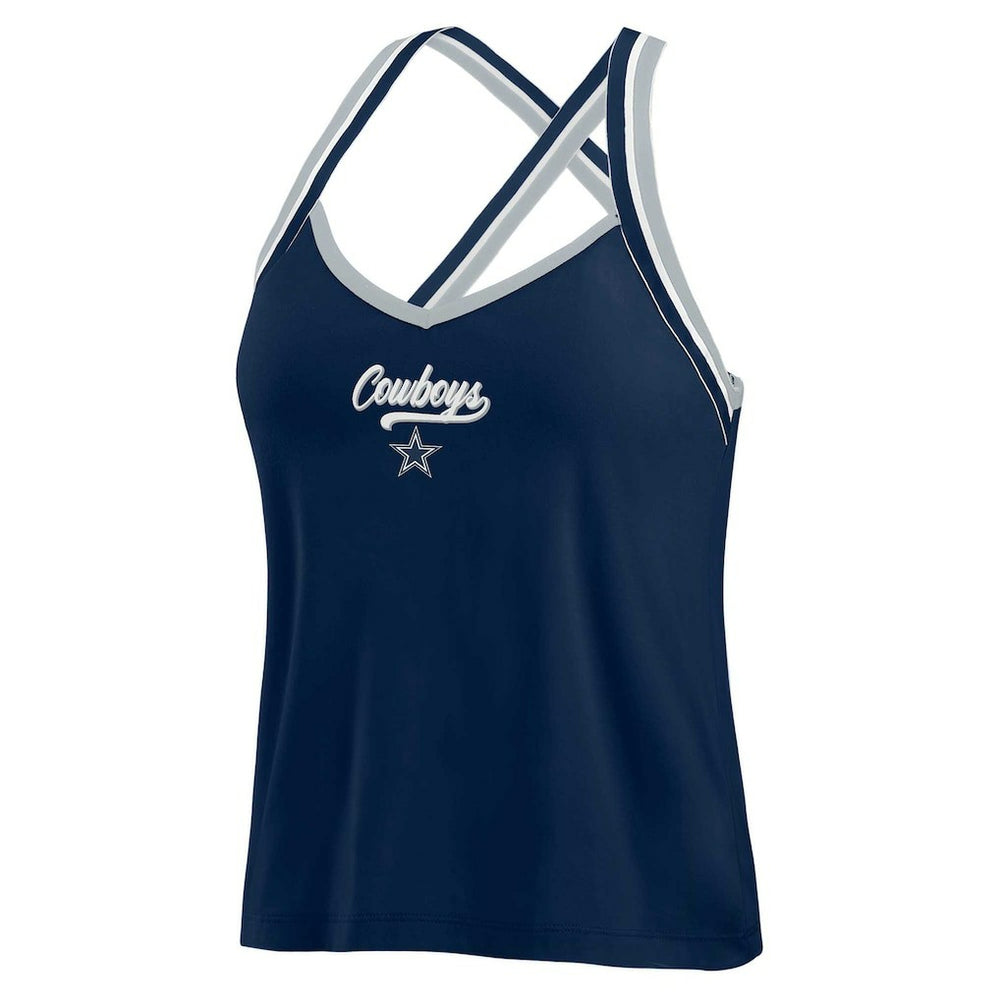 Dallas Cowboys WEAR by Erin Andrews Women's Cross Strap Tri-Blend Tank Top - Navy for sale