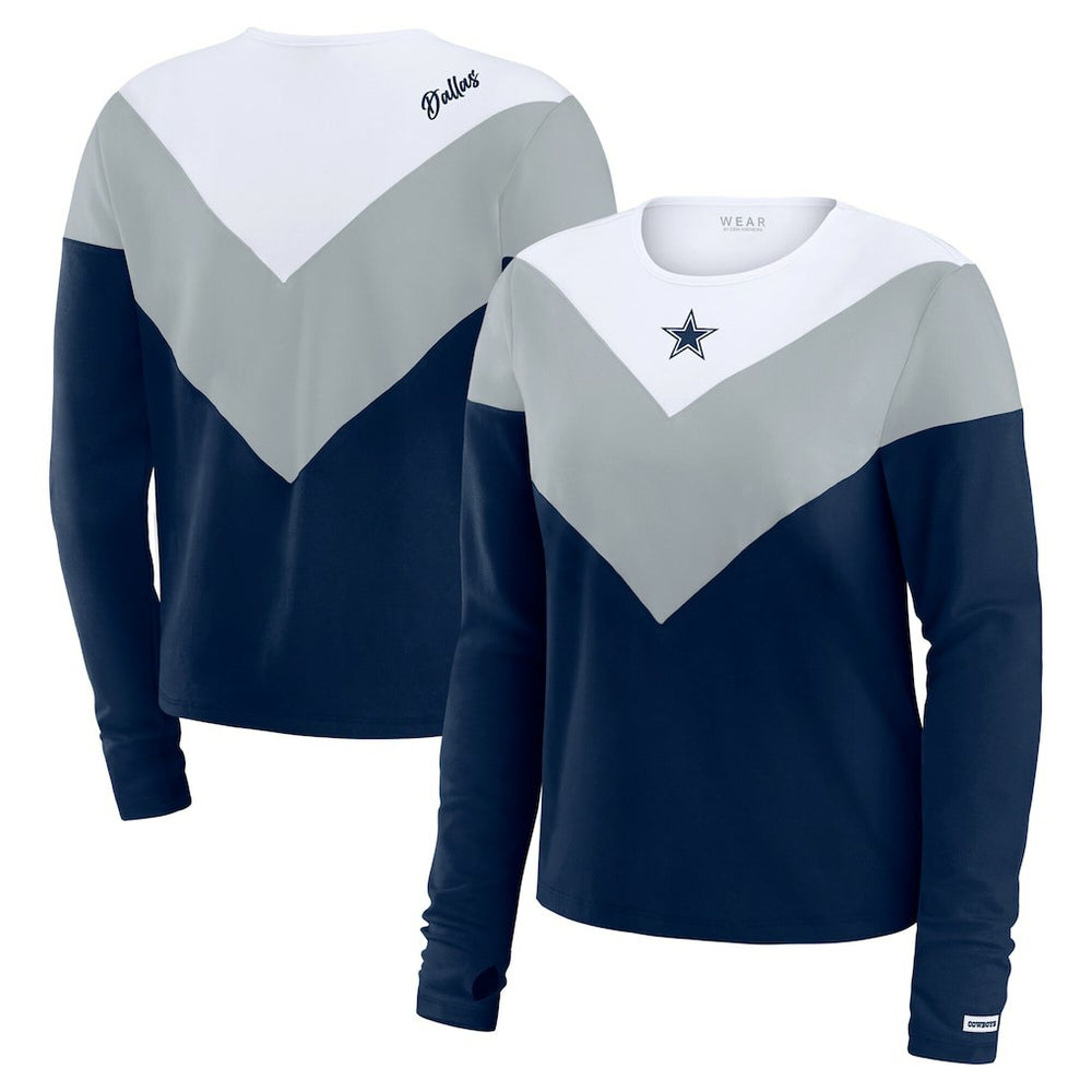 Dallas Cowboys WEAR by Erin Andrews Women's Plus Size Chevron Tri-Blend Long Sleeve T-Shirt - Navy discount