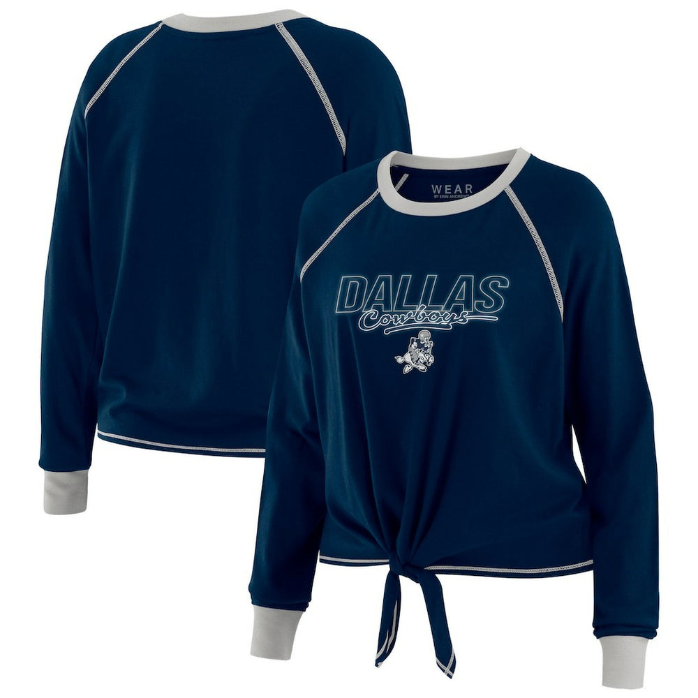 Dallas Cowboys WEAR by Erin Andrews Women's Tie-Front Long Sleeve T-Shirt - Navy on sale