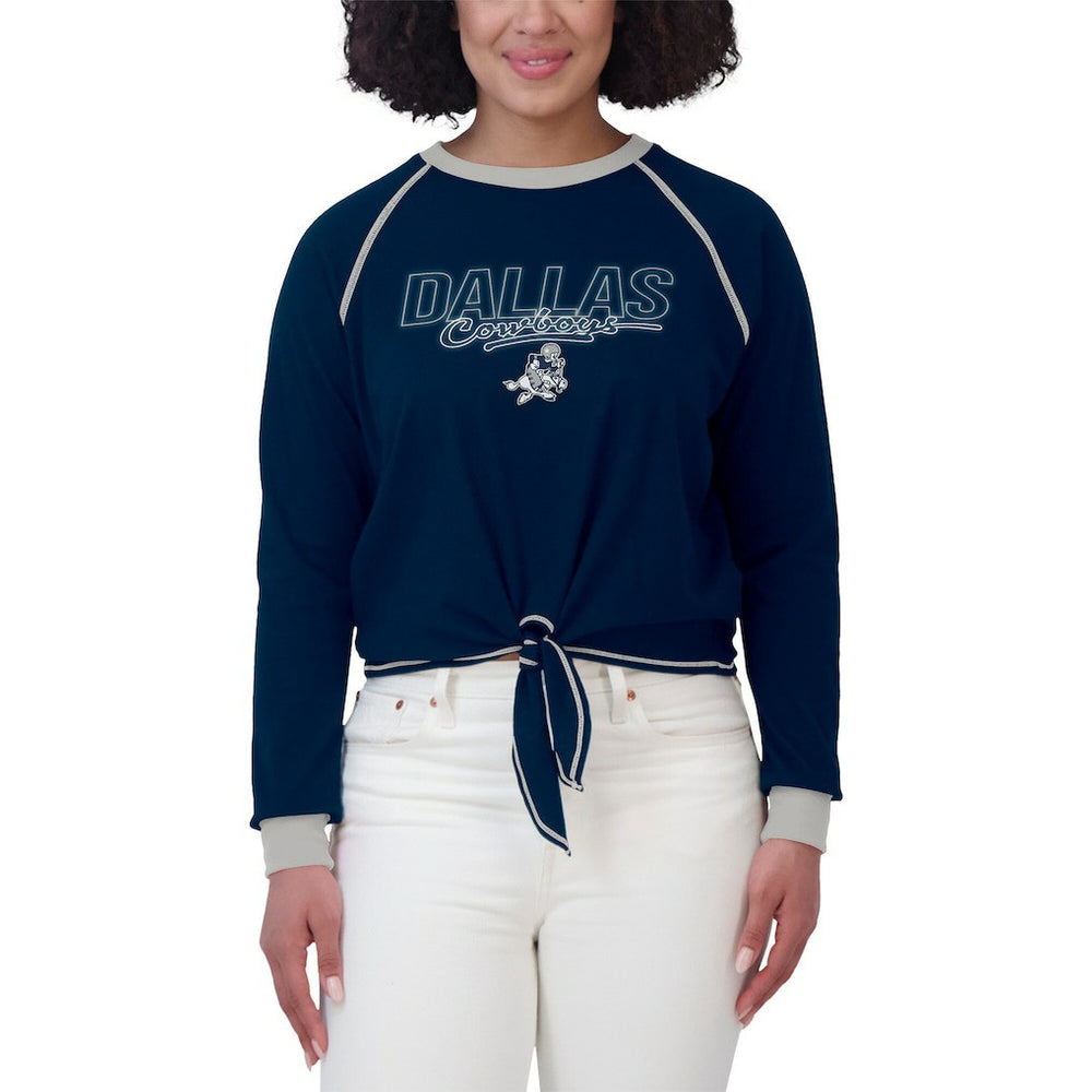 Dallas Cowboys WEAR by Erin Andrews Women's Tie-Front Long Sleeve T-Shirt - Navy on sale