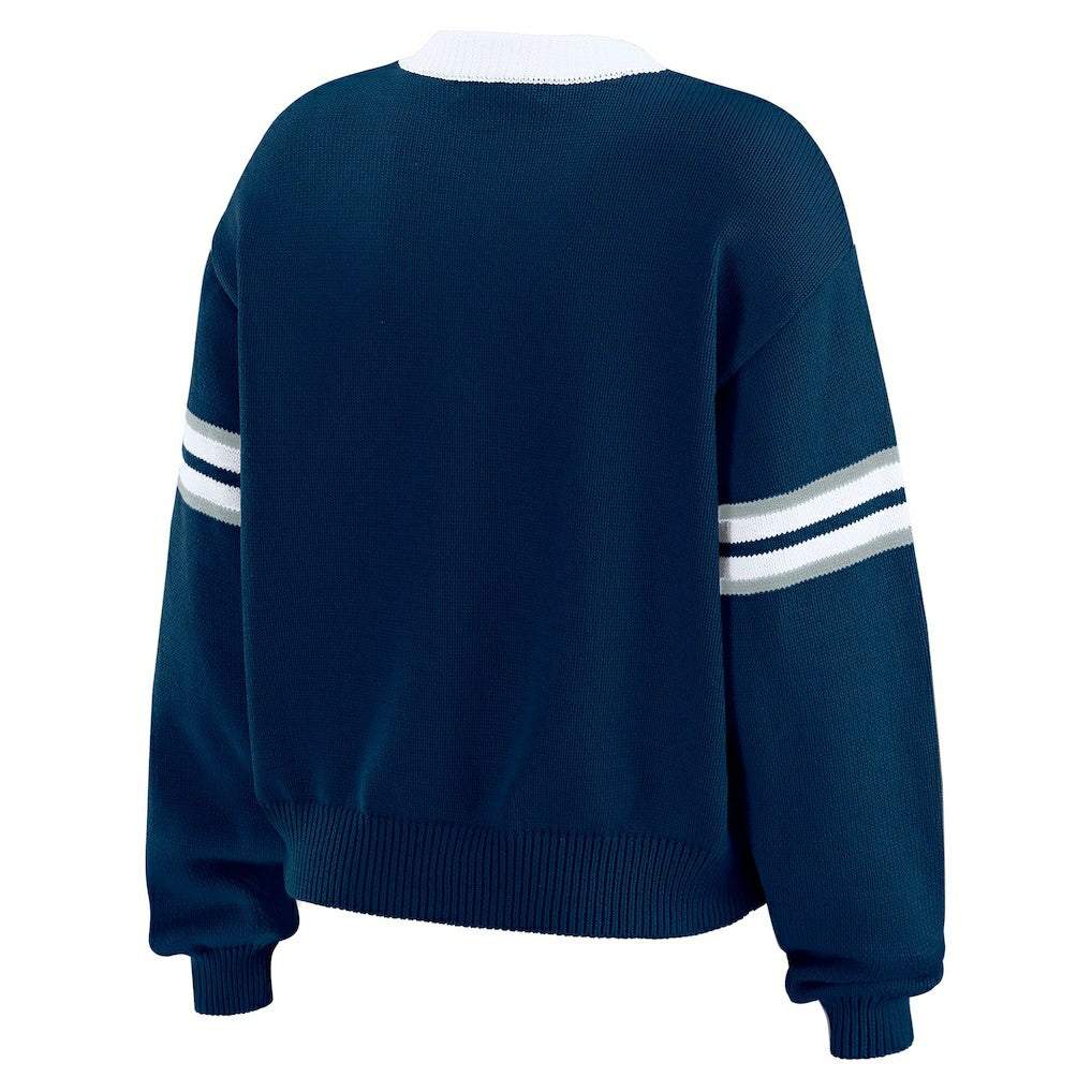 Dallas Cowboys WEAR by Erin Andrews Women's Lace-Up Sweater - Navy for sale