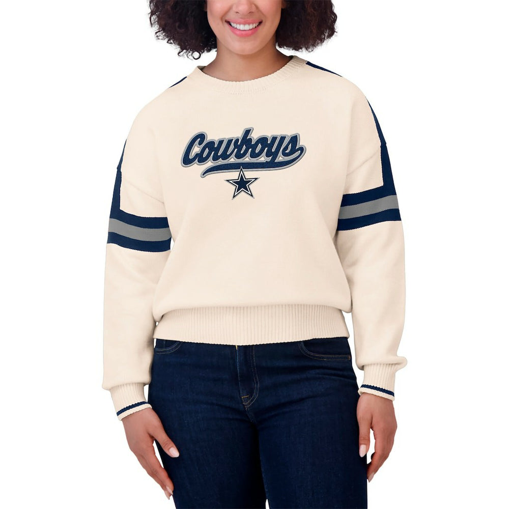 Dallas Cowboys WEAR by Erin Andrews Women's Stripe Pullover Sweater - Cream on sale
