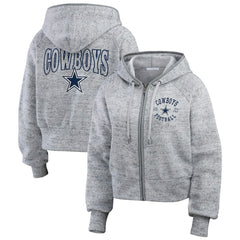 Dallas Cowboys WEAR by Erin Andrews Women's Speckled Fleece Cropped Full-Zip Hoodie - Heather Gray discount