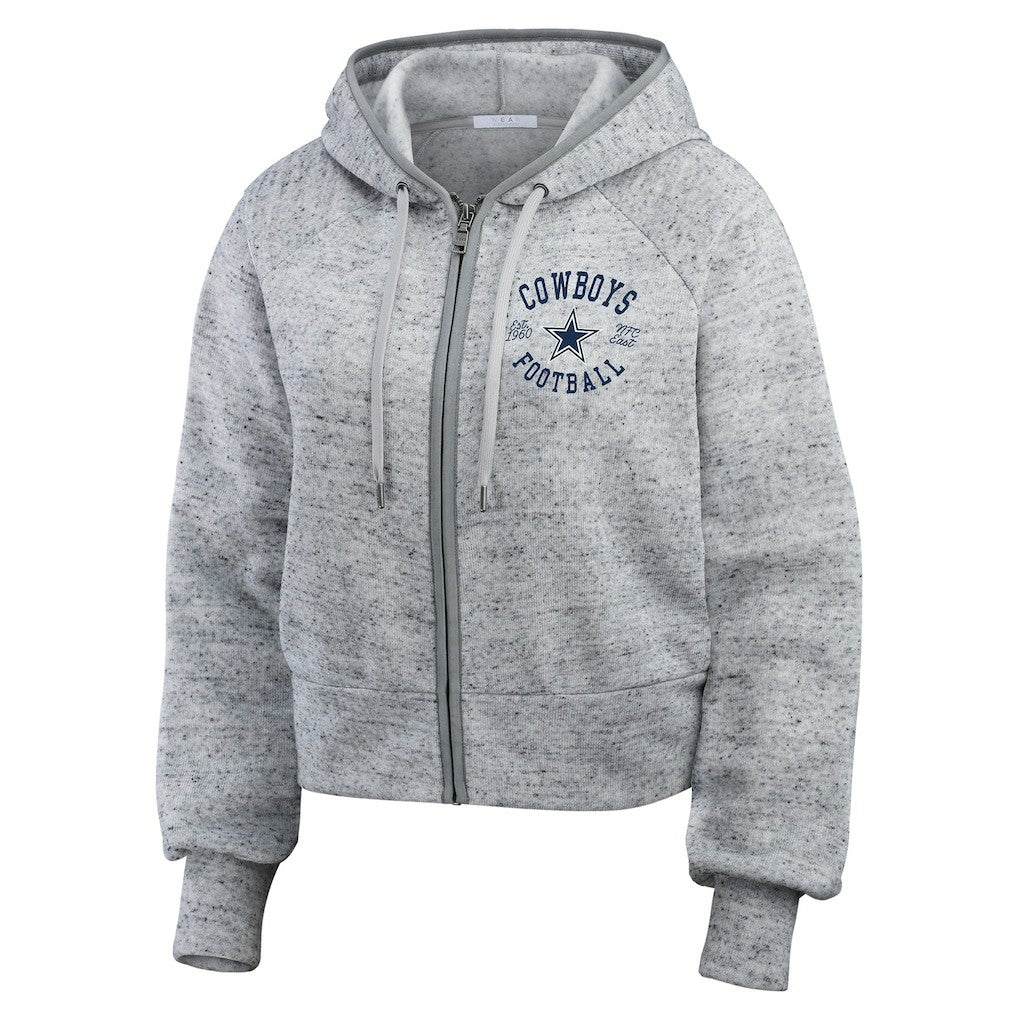 Dallas Cowboys WEAR by Erin Andrews Women's Speckled Fleece Cropped Full-Zip Hoodie - Heather Gray discount
