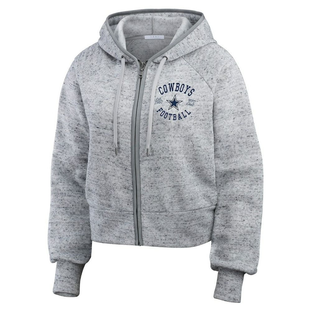 Dallas Cowboys WEAR by Erin Andrews Women's Speckled Fleece Cropped Full-Zip Hoodie - Heather Gray discount