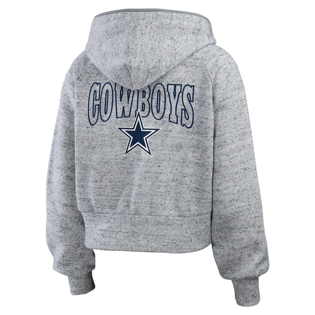 Dallas Cowboys WEAR by Erin Andrews Women's Speckled Fleece Cropped Full-Zip Hoodie - Heather Gray discount