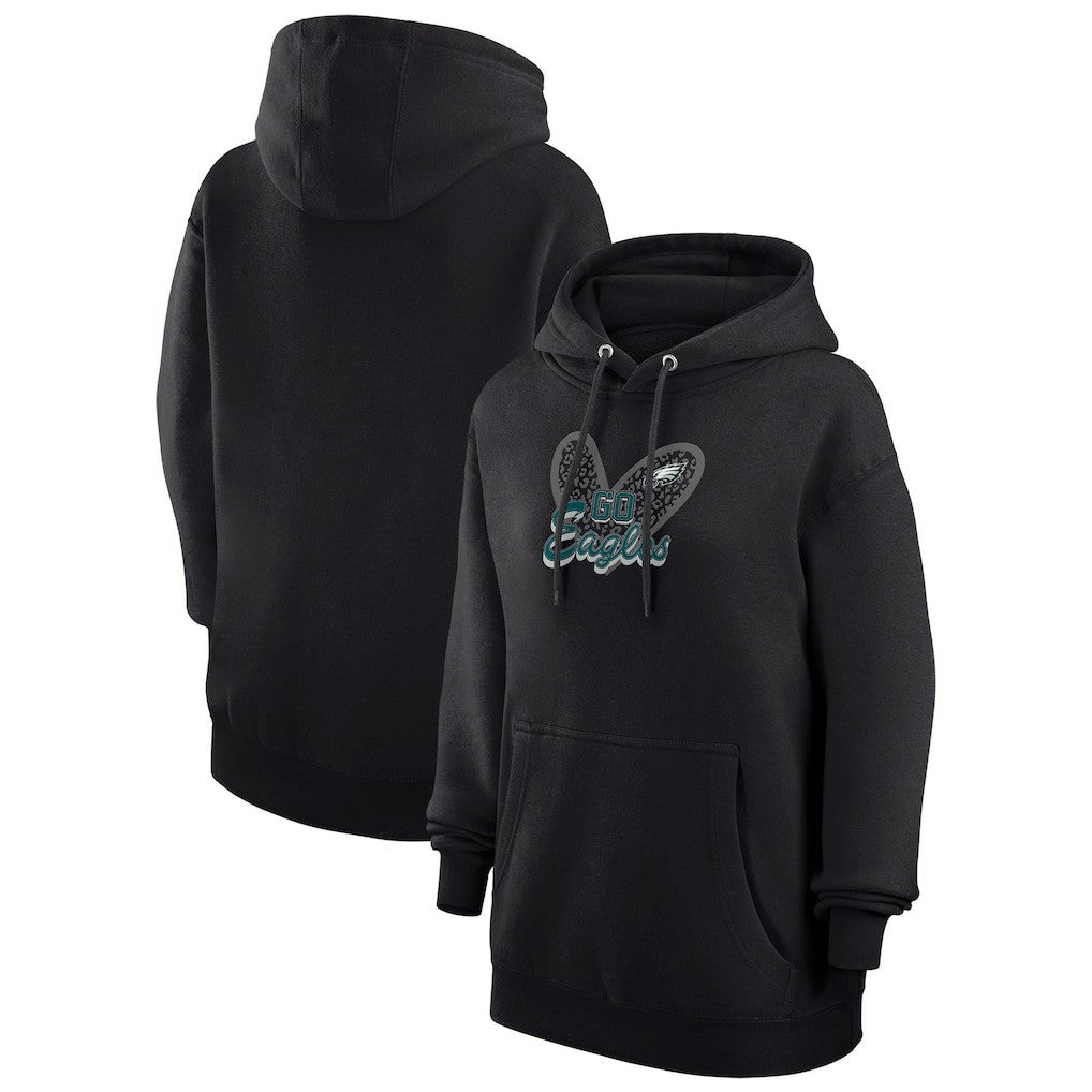 Philadelphia Eagles G-III 4Her by Carl Banks Women's Animal Print Heart Team Graphic Fleece Tri-Blend Pullover Hoodie - Black discount