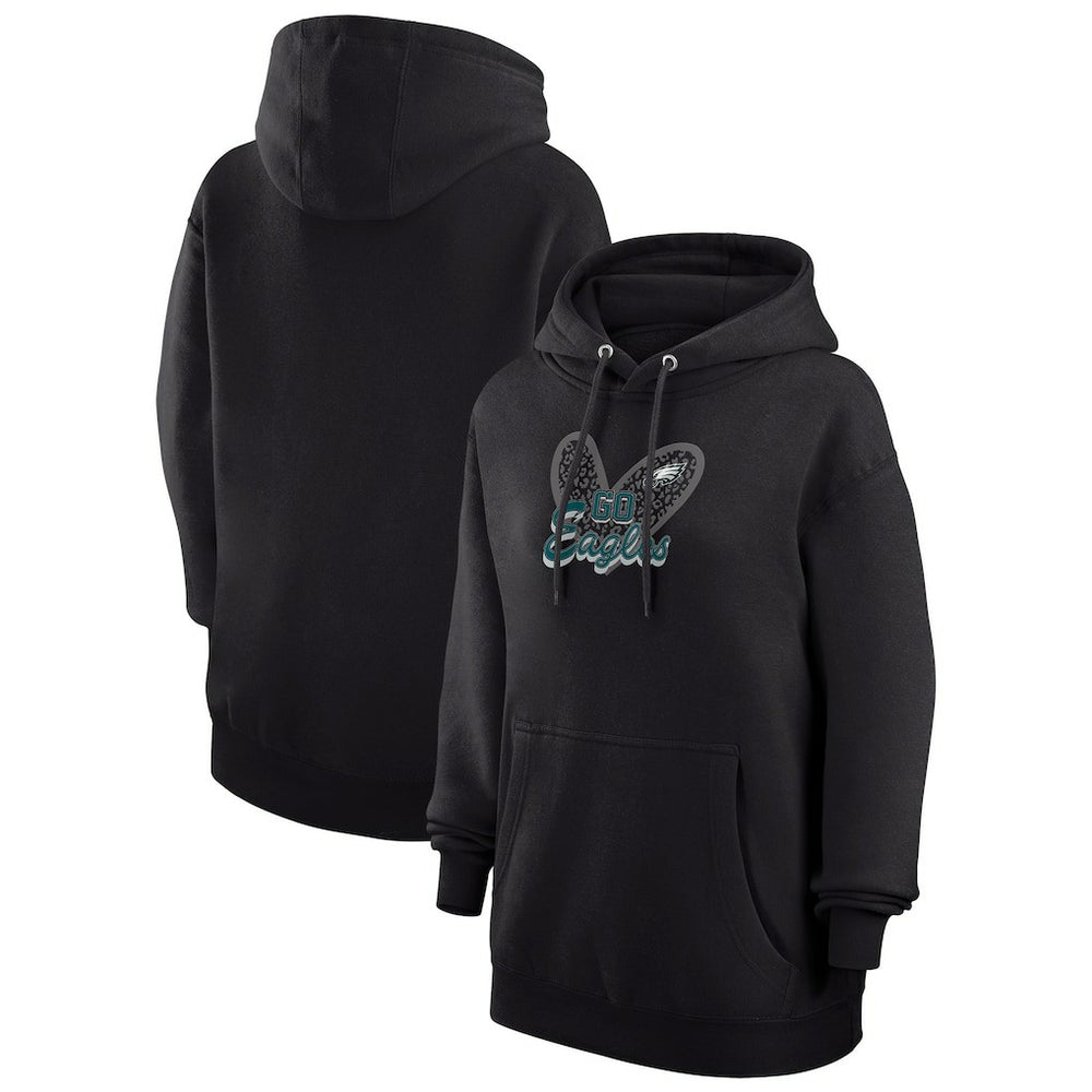 Philadelphia Eagles G-III 4Her by Carl Banks Women's Animal Print Heart Team Graphic Fleece Tri-Blend Pullover Hoodie - Black discount