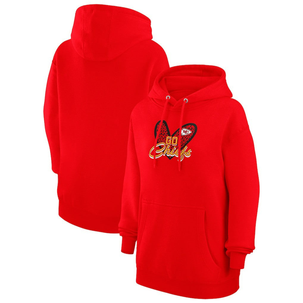 Kansas City Chiefs G-III 4Her by Carl Banks Women's Animal Print Heart Team Graphic Fleece Tri-Blend Pullover Hoodie - Red discount