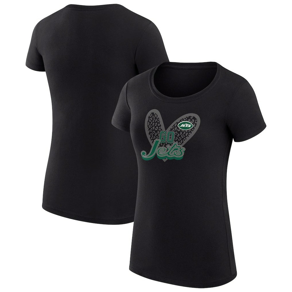 New York Jets G-III 4Her by Carl Banks Women's Super-Slim Fit Lightweight Animal Print Heart T-Shirt - Black discount