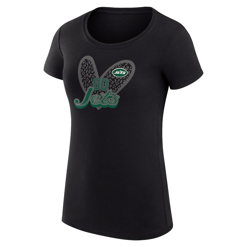 New York Jets G-III 4Her by Carl Banks Women's Super-Slim Fit Lightweight Animal Print Heart T-Shirt - Black discount