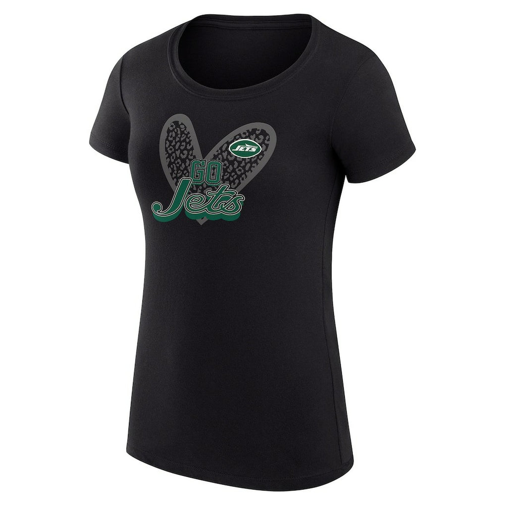 New York Jets G-III 4Her by Carl Banks Women's Super-Slim Fit Lightweight Animal Print Heart T-Shirt - Black discount