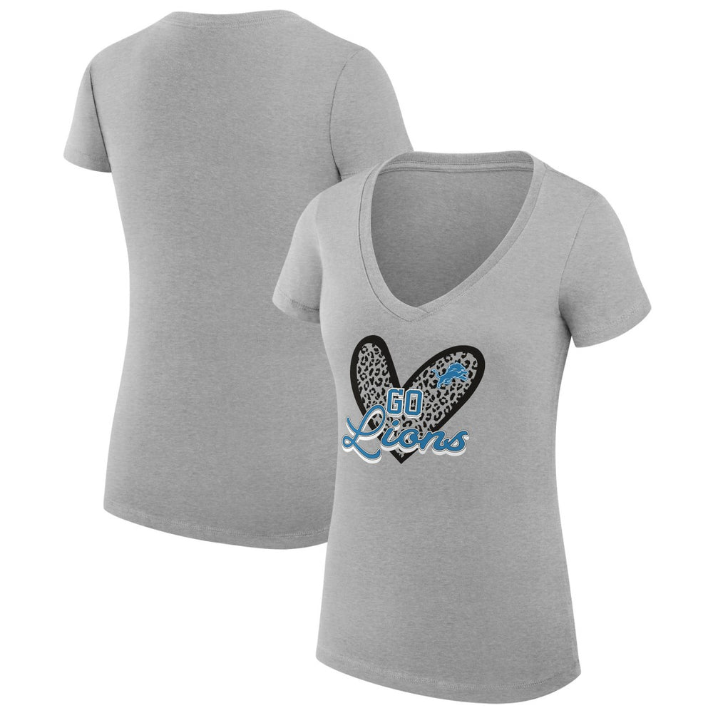 Detroit Lions G-III 4Her by Carl Banks Women's Super-Slim Fit Lightweight Leopard Heart V-Neck T-Shirt - Heather Gray sale