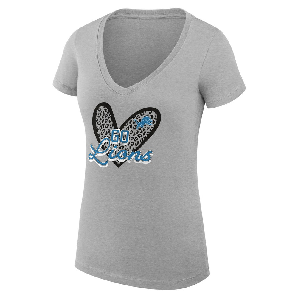 Detroit Lions G-III 4Her by Carl Banks Women's Super-Slim Fit Lightweight Leopard Heart V-Neck T-Shirt - Heather Gray sale