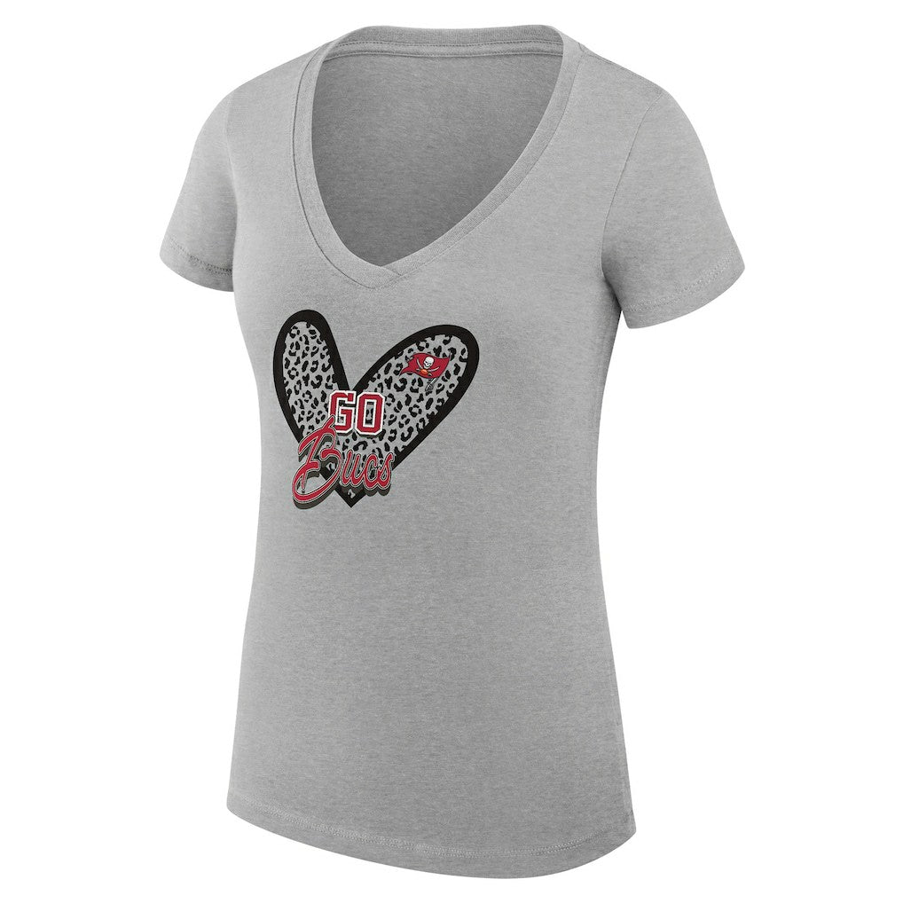 Tampa Bay Buccaneers G-III 4Her by Carl Banks Women's Super-Slim Fit Lightweight Leopard Heart V-Neck T-Shirt - Heather Gray cheap