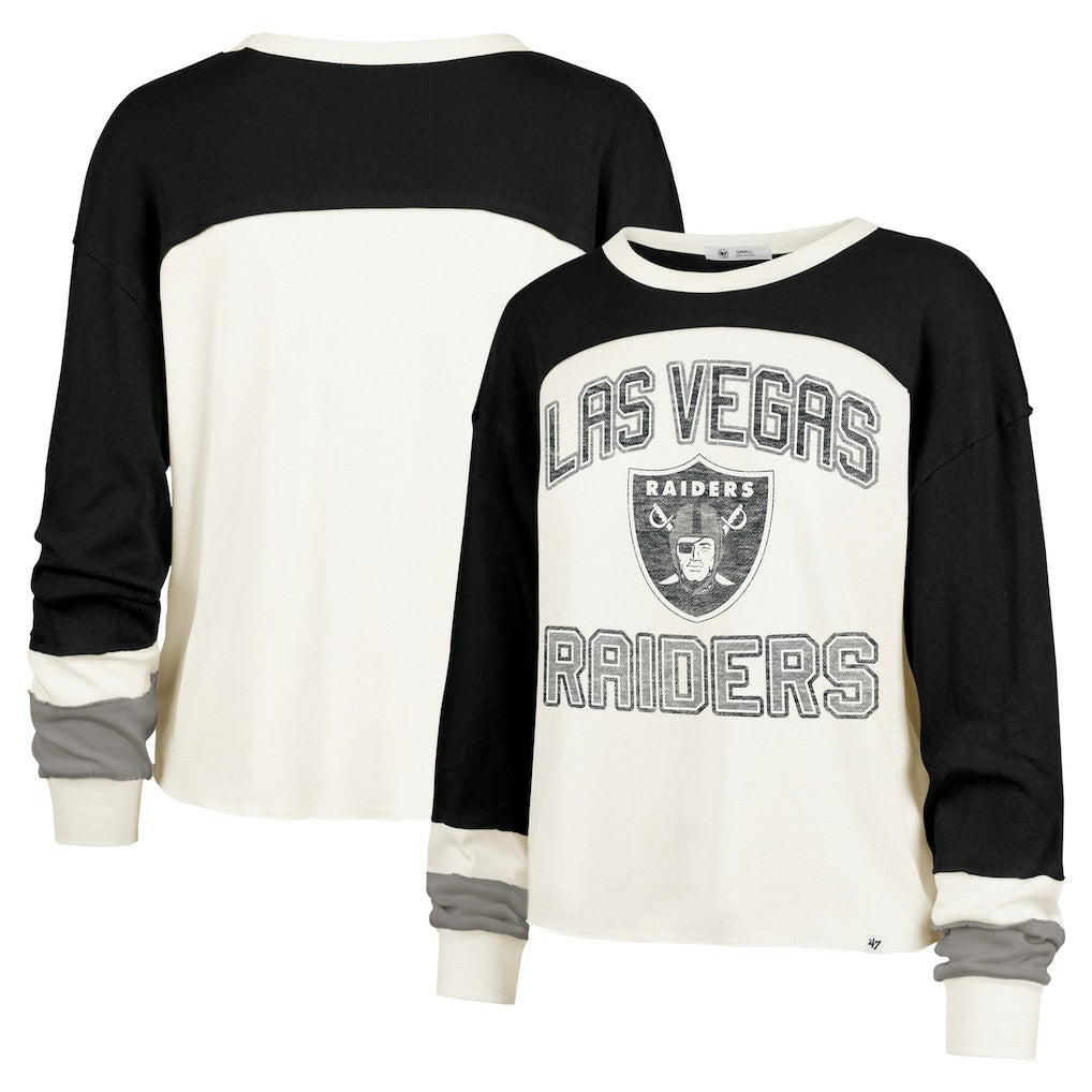 Las Vegas Raiders '47 Women's Double Header Curve Raglan Long Sleeve Crop Top - Cream online