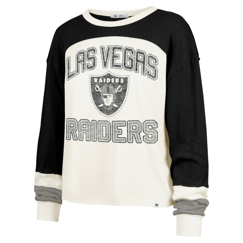 Las Vegas Raiders '47 Women's Double Header Curve Raglan Long Sleeve Crop Top - Cream online