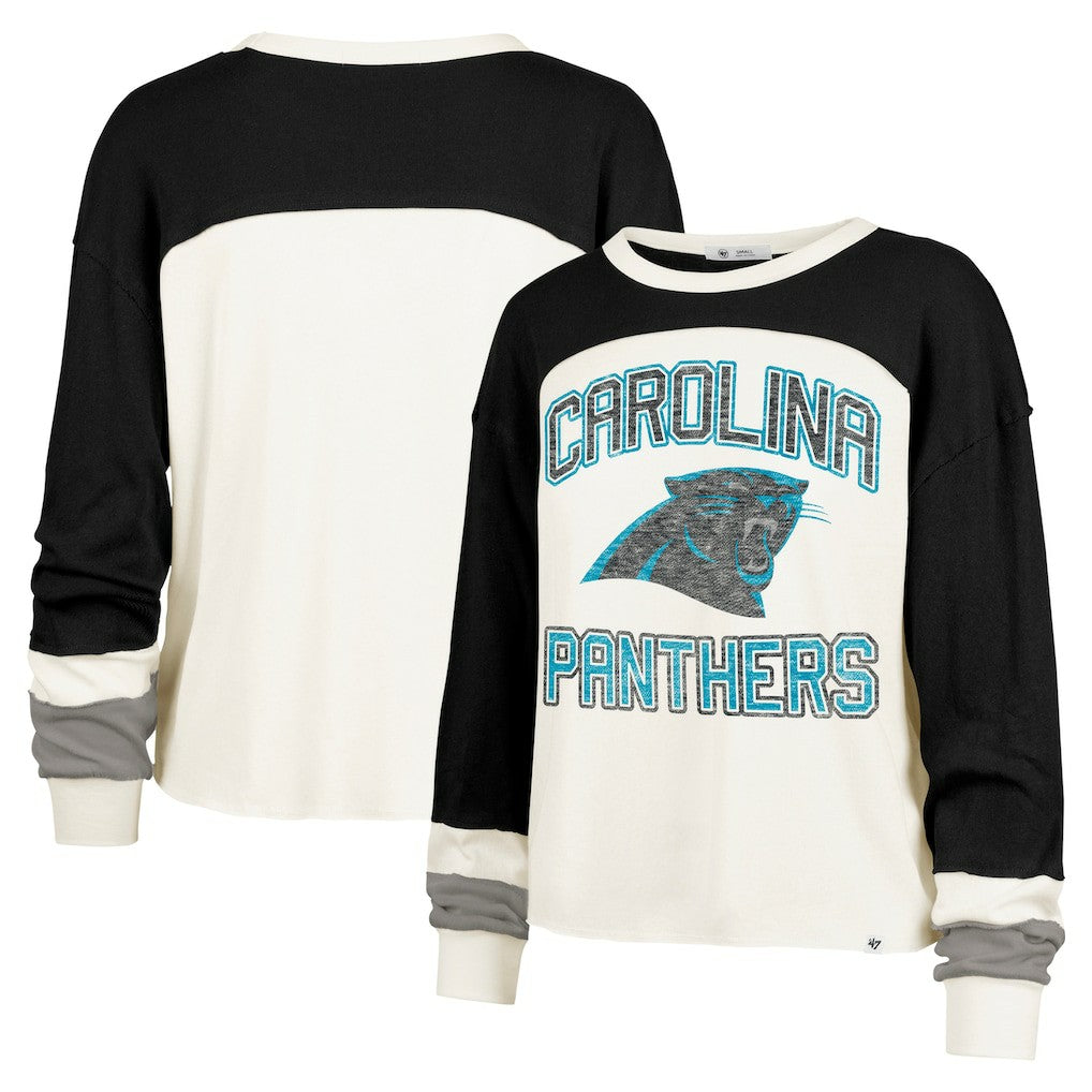 Carolina Panthers '47 Women's Double Header Curve Raglan Long Sleeve Crop Top - Cream sale
