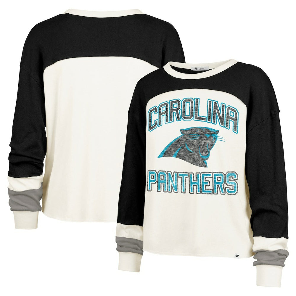 Carolina Panthers '47 Women's Double Header Curve Raglan Long Sleeve Crop Top - Cream sale