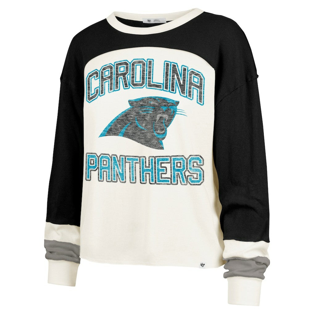 Carolina Panthers '47 Women's Double Header Curve Raglan Long Sleeve Crop Top - Cream sale
