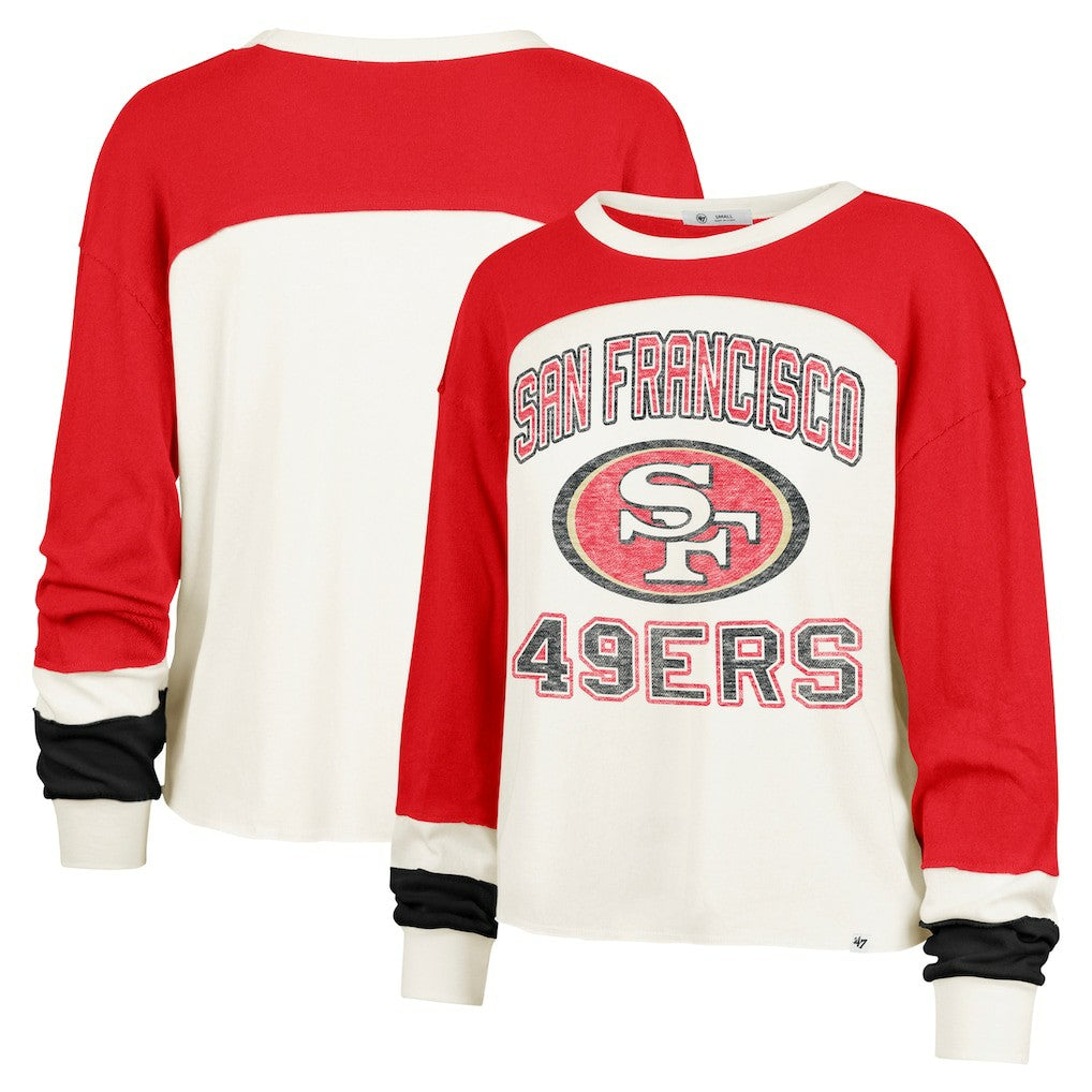 San Francisco 49ers '47 Women's Double Header Curve Raglan Long Sleeve Crop Top - Cream online
