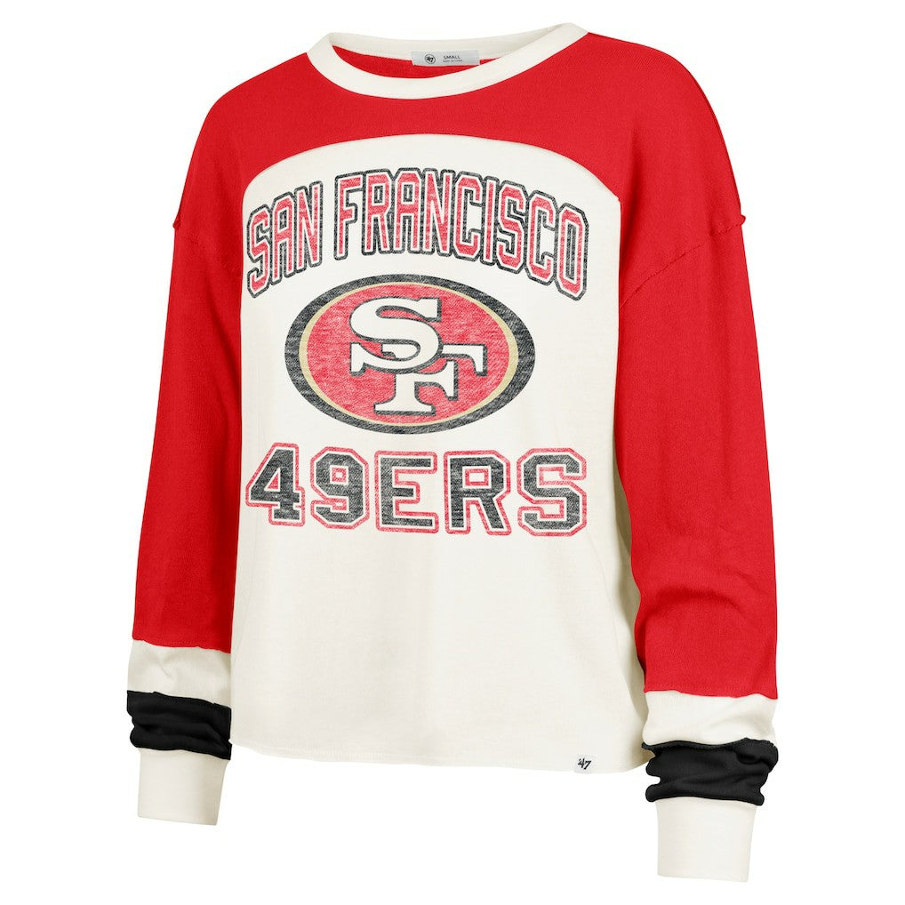 San Francisco 49ers '47 Women's Double Header Curve Raglan Long Sleeve Crop Top - Cream online