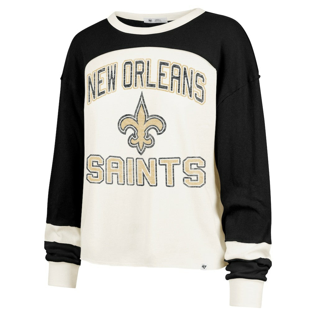 New Orleans Saints '47 Women's Double Header Curve Raglan Long Sleeve Crop Top - Cream sale