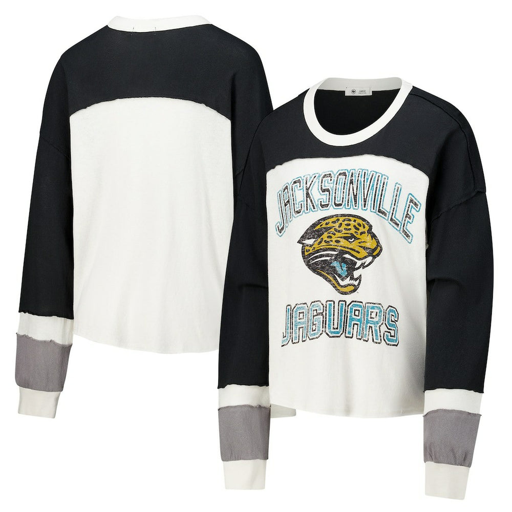 Jacksonville Jaguars '47 Women's Double Header Curve Raglan Long Sleeve Crop Top - Cream on sale