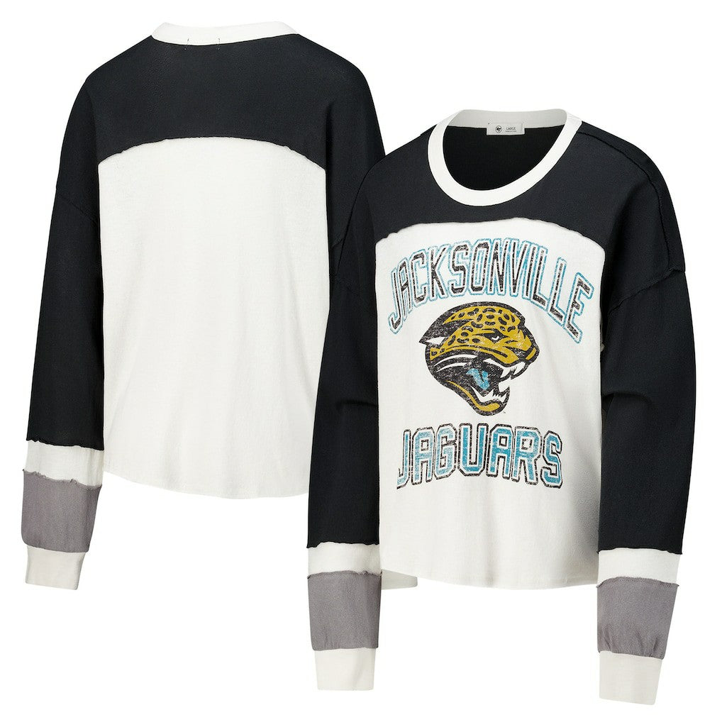 Jacksonville Jaguars '47 Women's Double Header Curve Raglan Long Sleeve Crop Top - Cream on sale