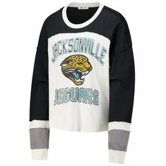 Jacksonville Jaguars '47 Women's Double Header Curve Raglan Long Sleeve Crop Top - Cream on sale