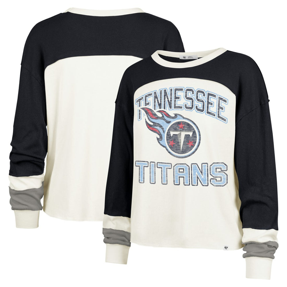 Tennessee Titans '47 Women's Double Header Curve Raglan Long Sleeve Crop Top - Cream outlet