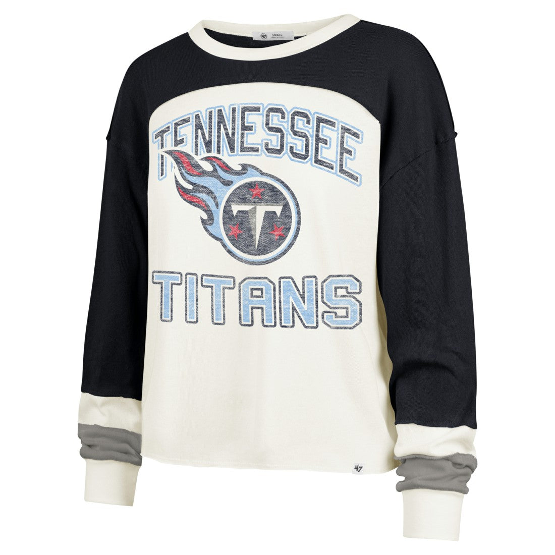 Tennessee Titans '47 Women's Double Header Curve Raglan Long Sleeve Crop Top - Cream outlet