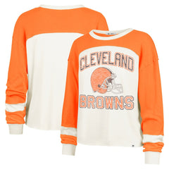 Cleveland Browns '47 Women's Double Header Curve Raglan Long Sleeve Crop Top - Cream discount