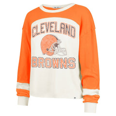 Cleveland Browns '47 Women's Double Header Curve Raglan Long Sleeve Crop Top - Cream discount