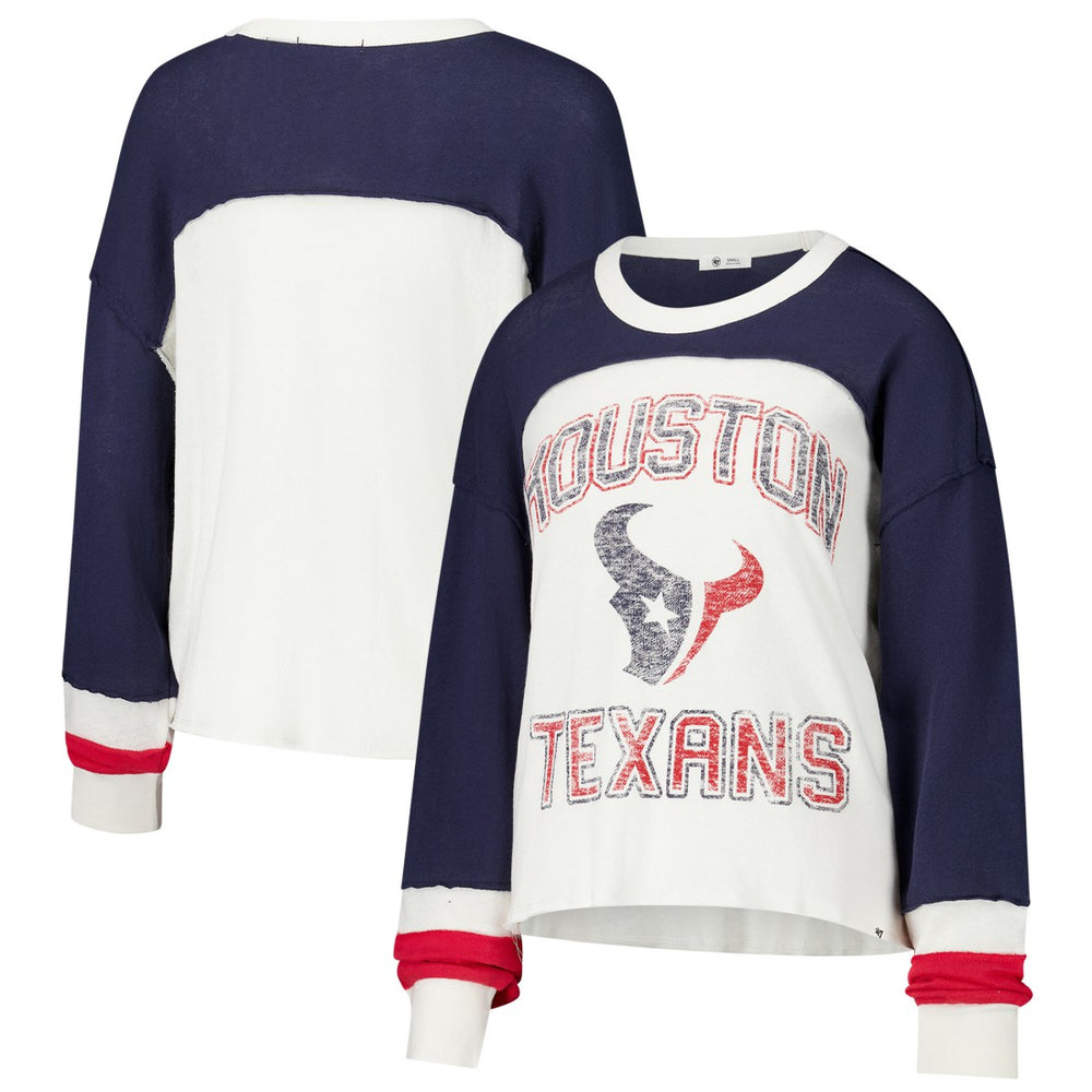 Houston Texans '47 Women's Double Header Curve Raglan Long Sleeve Crop Top - Cream online