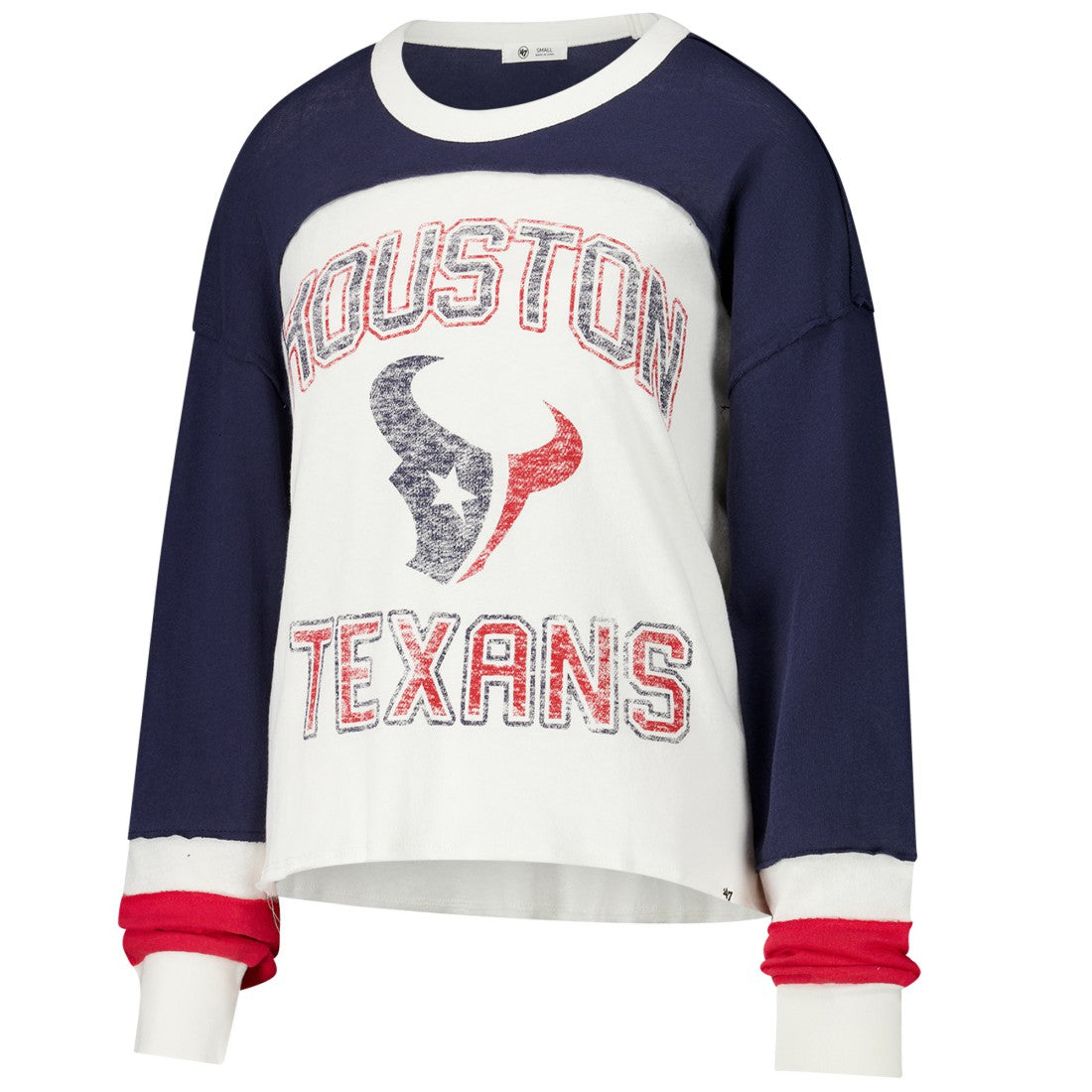Houston Texans '47 Women's Double Header Curve Raglan Long Sleeve Crop Top - Cream online