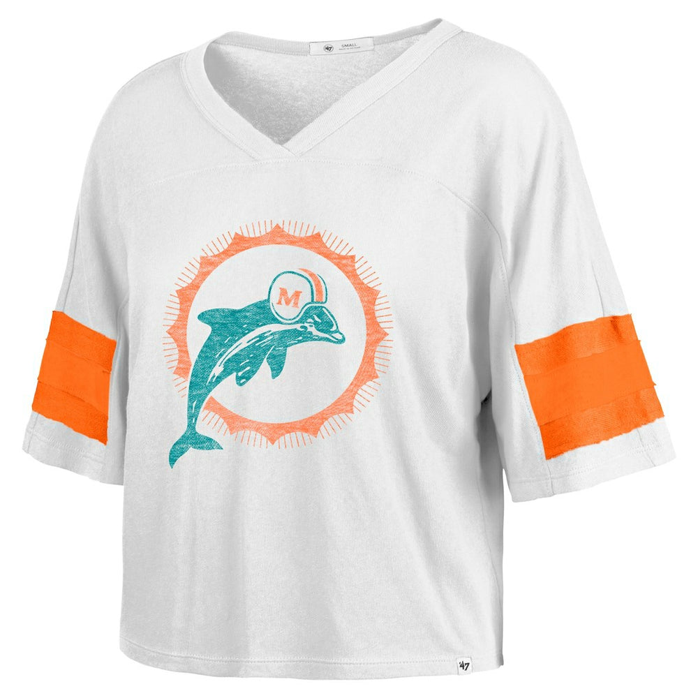 Miami Dolphins '47 Women's Double Header Scout Cropped V-Neck T-Shirt - White online