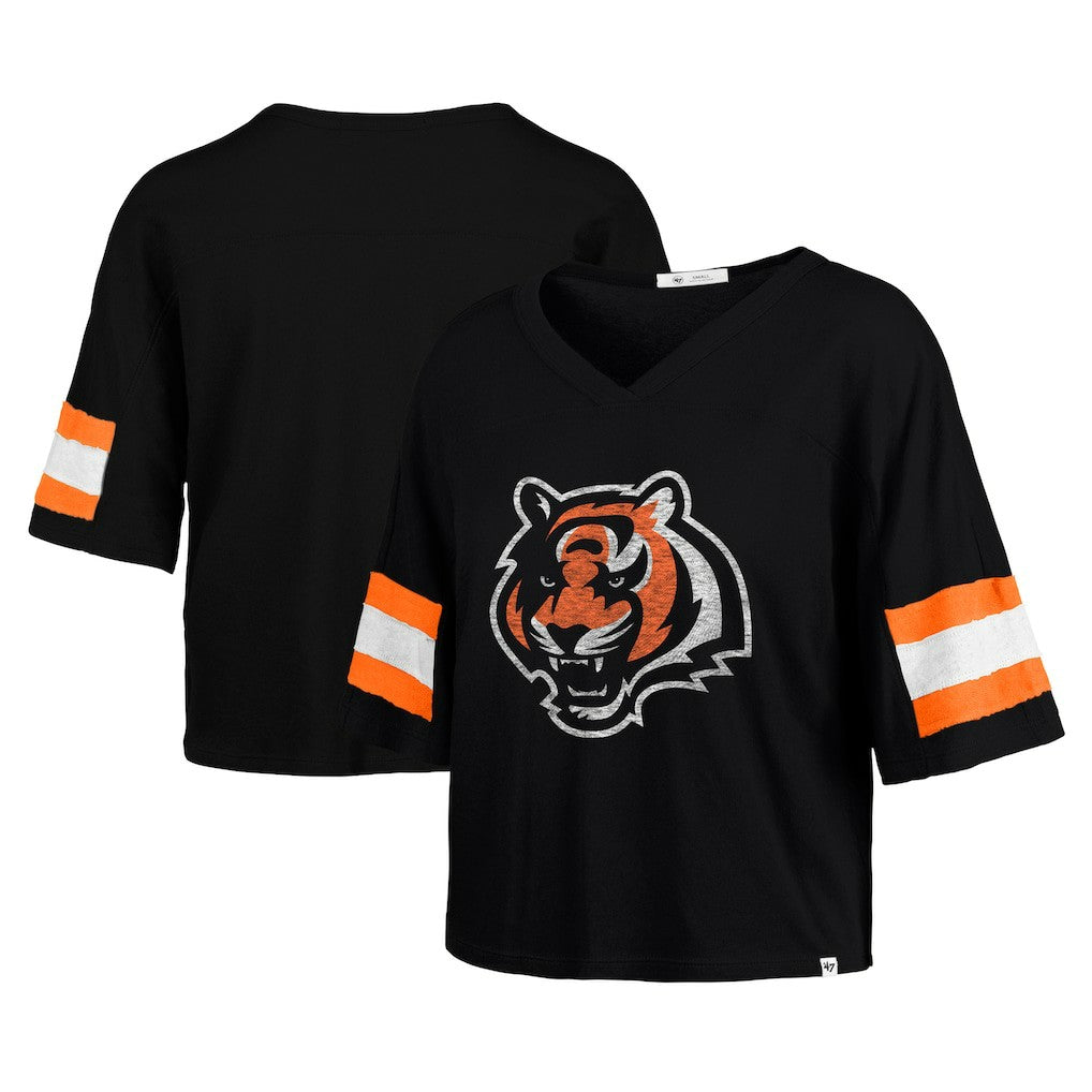 Cincinnati Bengals '47 Women's Double Header Scout Cropped V-Neck T-Shirt - Black sale