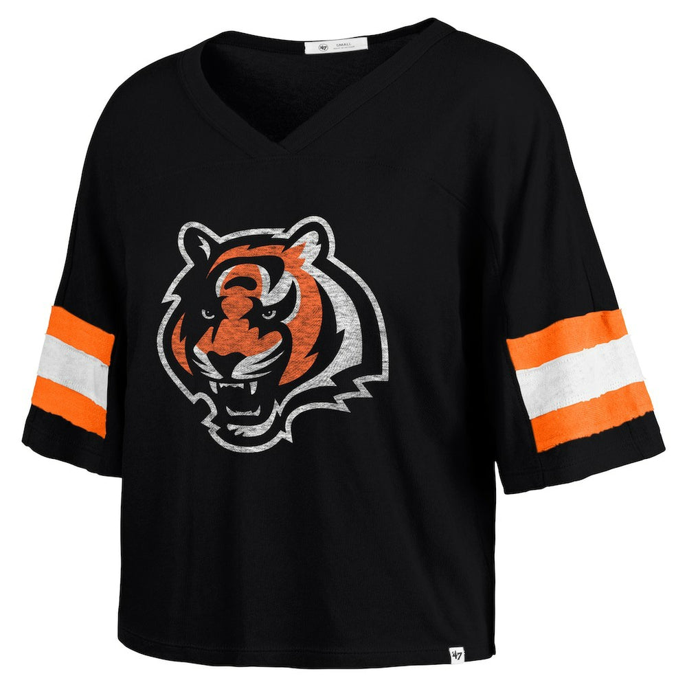 Cincinnati Bengals '47 Women's Double Header Scout Cropped V-Neck T-Shirt - Black sale