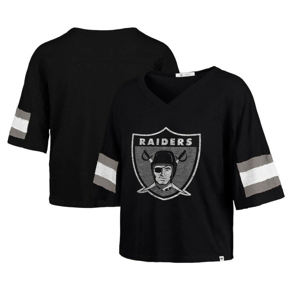 Las Vegas Raiders '47 Women's Double Header Scout Cropped V-Neck T-Shirt - Black discount