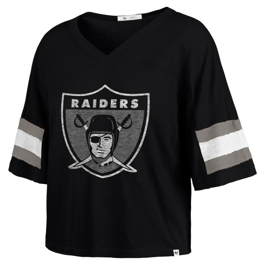 Las Vegas Raiders '47 Women's Double Header Scout Cropped V-Neck T-Shirt - Black discount