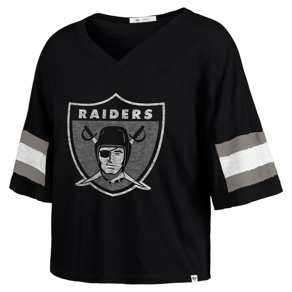 Las Vegas Raiders '47 Women's Double Header Scout Cropped V-Neck T-Shirt - Black discount