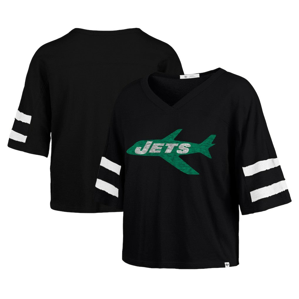 New York Jets '47 Women's Double Header Scout Cropped V-Neck T-Shirt - Black cheap