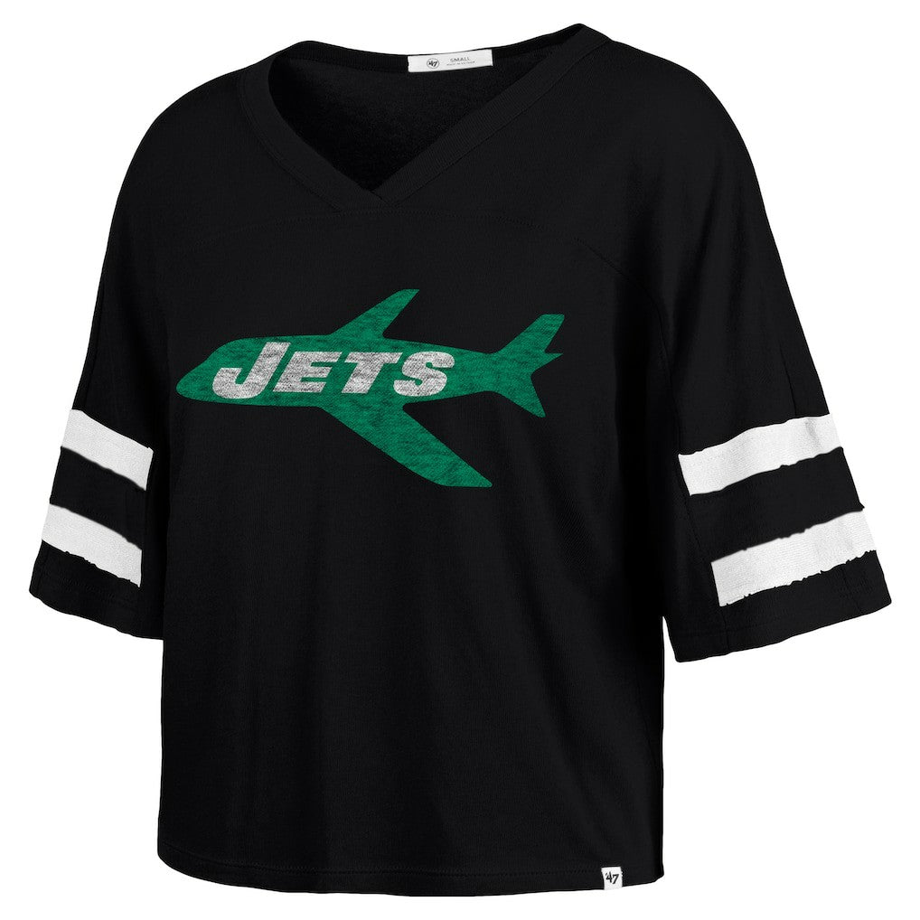 New York Jets '47 Women's Double Header Scout Cropped V-Neck T-Shirt - Black cheap