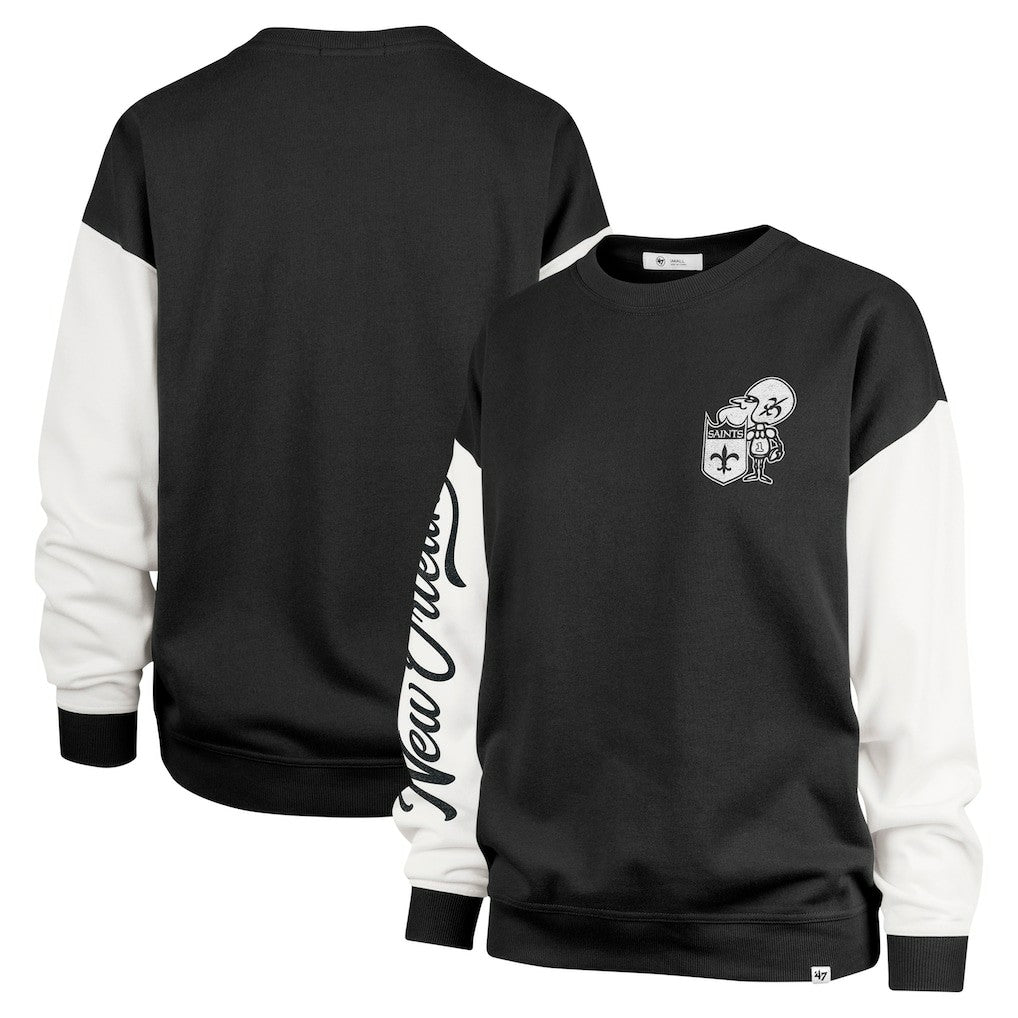 New Orleans Saints '47 Women's Double Header Rise Andie Pullover Sweatshirt - Black for sale