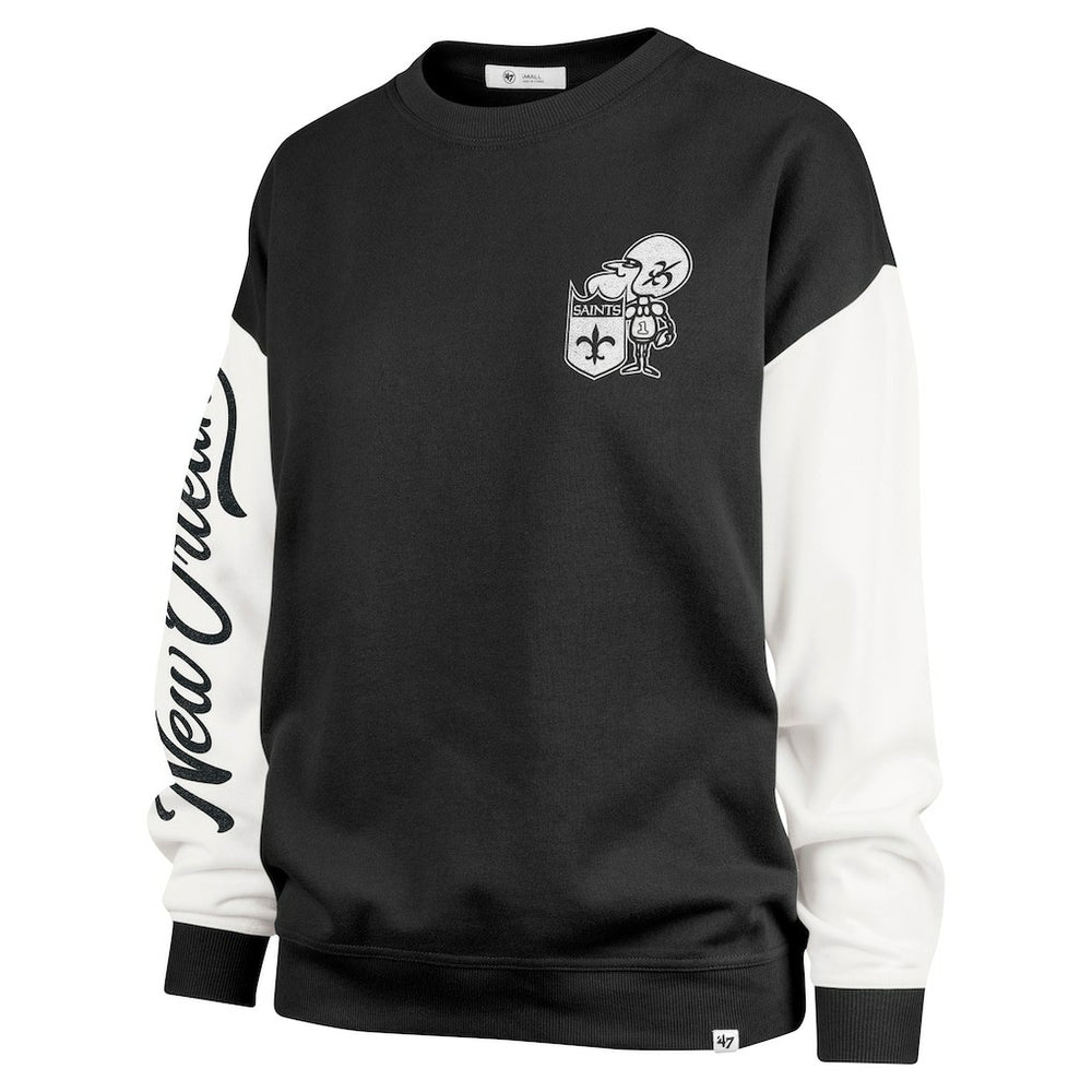New Orleans Saints '47 Women's Double Header Rise Andie Pullover Sweatshirt - Black for sale