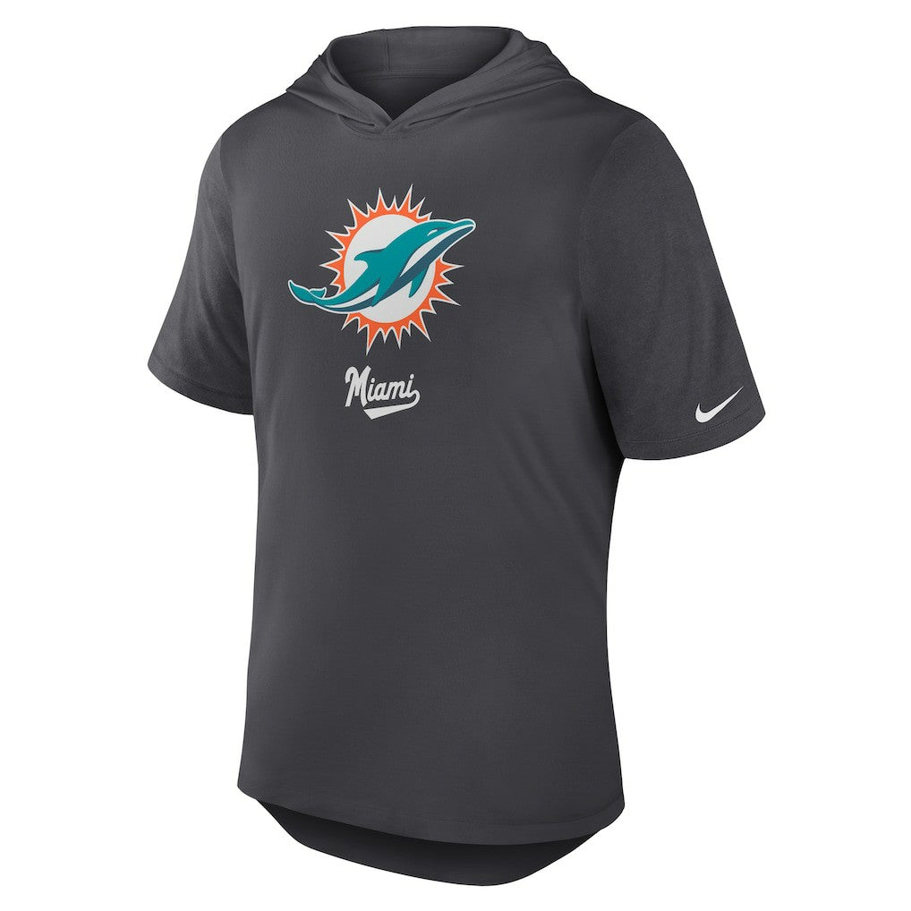 Miami Dolphins Tri-Blend Performance Hoodie T-Shirt - Anthracite sale
